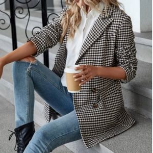 Houndstooth tweed double breasted jacket